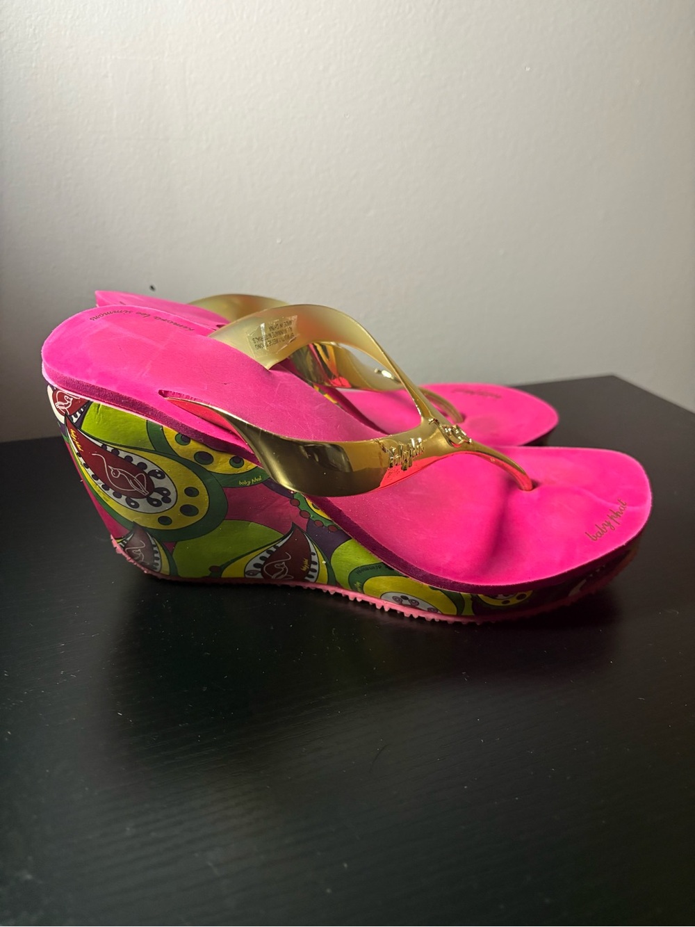 Baby phat Gold & Pink Wedge Flip Flops